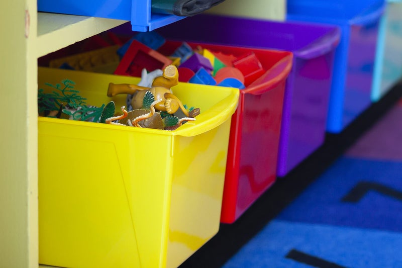 Storex Extra-Large Book Bin, Interlocking Plastic Organizer for Home, Office and Classroom, Teal, 6-Pack (71134U06C) - Image 3